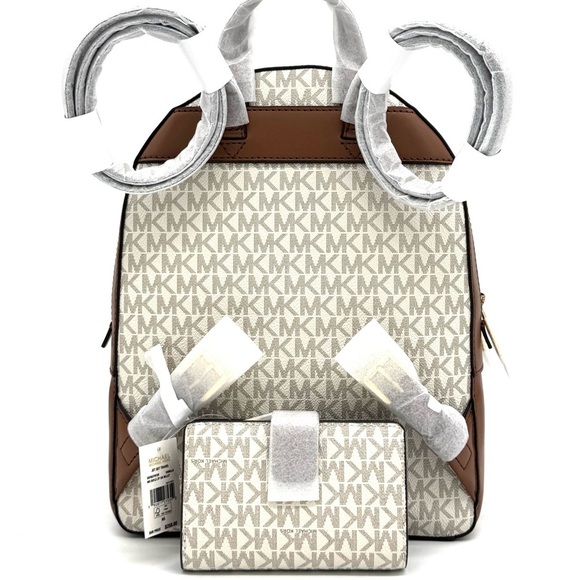 Michael Kors Medium Jaycee Zip Pocket Backpack & Bifold Zip Chain Wallet Vanilla - Picture 5 of 15